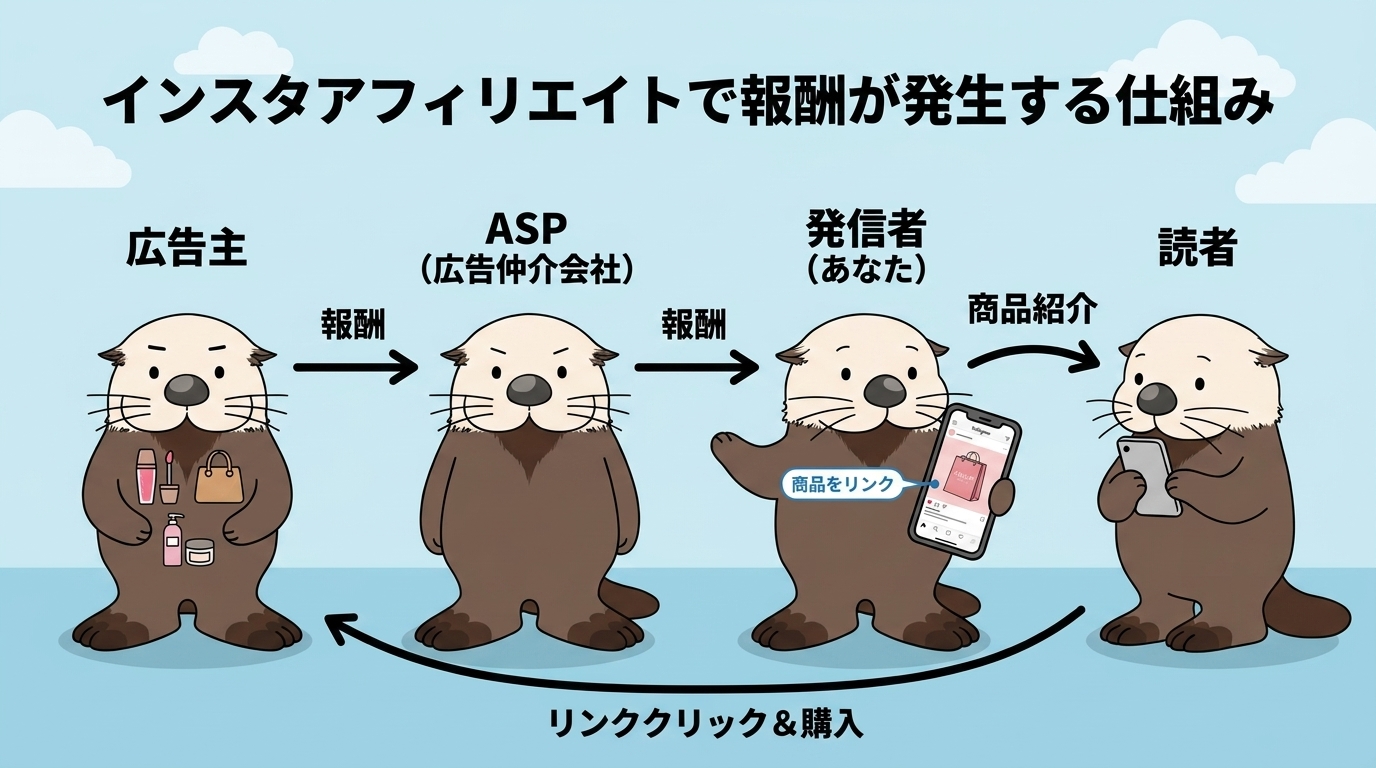 インスタアフィリエイトで報酬が発生する仕組みの図解